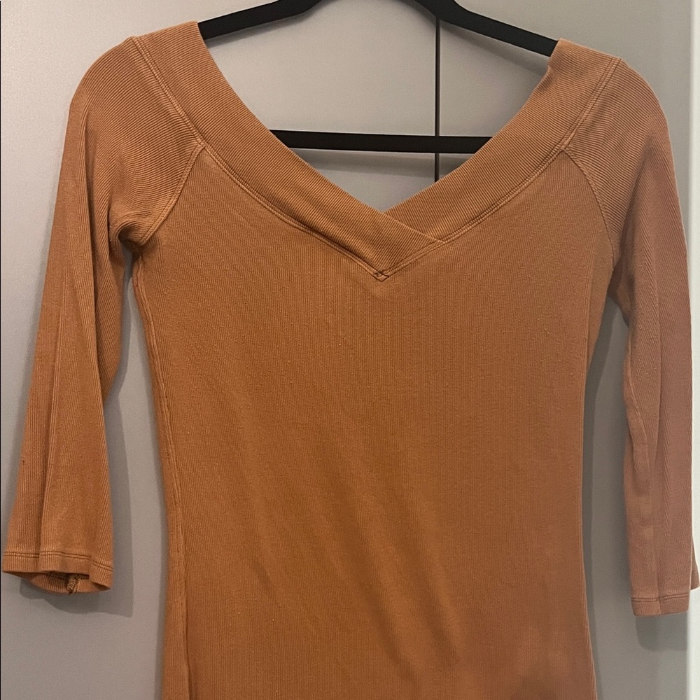 Free People Tan V-Neck Blouse
